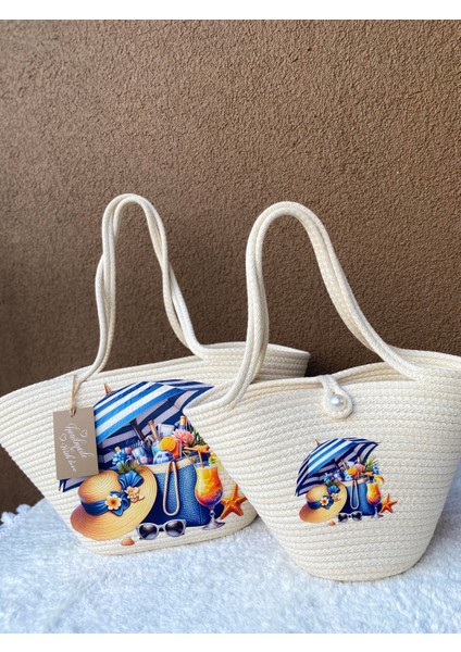 Hasır Çanta,Plaj Çantası Anne Kız Kombini modelleri