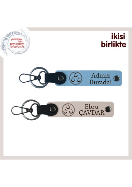Kardeşe Vatan Temalı Anlamlı Hediye – Üç Ayyıldızlı Kişisel Isimli Anahtarlık Takımı, Gök Mavi-Pudra