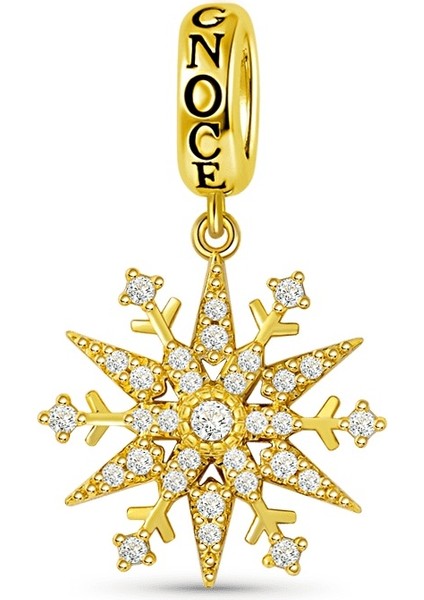 Kar Tanesi Charm, 18K Altın Kaplama 925 Ayar Gümüş