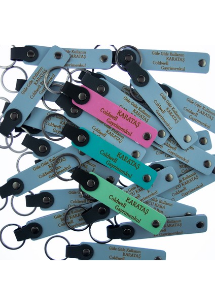 61 Trabzon Yazılı Anlamlı Tasarımlı Deri Anahtarlıklar, Isminiz Yazılı X2'li Set, Sarı-Gök Mavi indirimleri