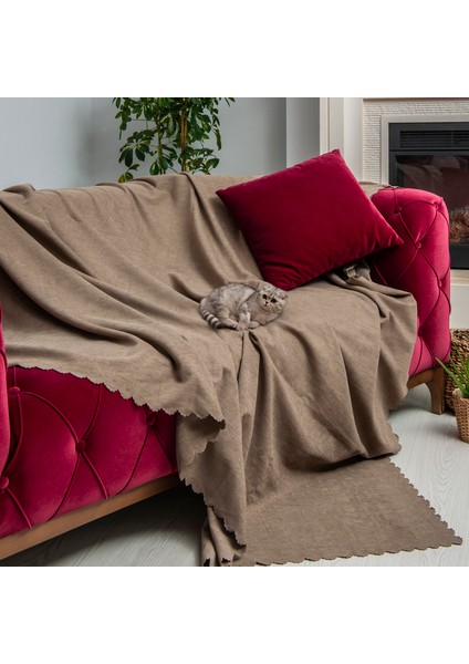 Kaymaz Koltuk Örtüsü Çift Taraflı Mikrofiber Şönil 175x215 cm Kapuçino – Kedi Köpek ve Çocuk Dostu