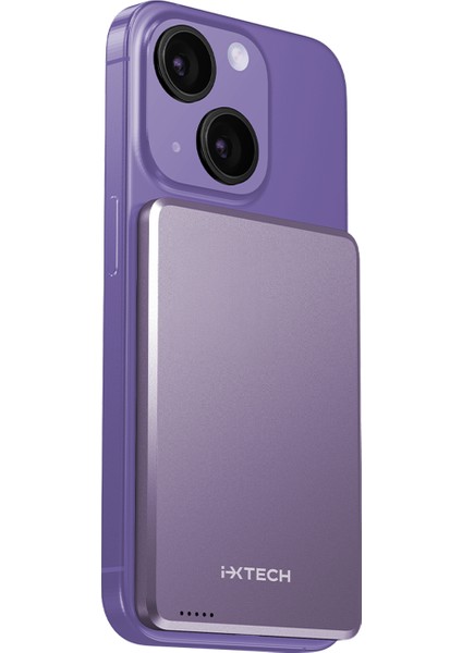 Ixtech 5000 Mah Magsafe Powerbank – 20W Pd Hızlı Şarj ve 15W Kablosuz Şarj Destekli – Lila