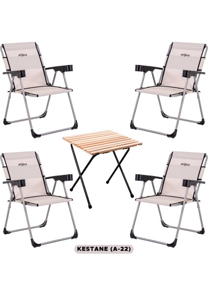 4 Adet Katlanabilir Kamp ve Masa Seti - Rock - Kestane (A-22) 140 kg Taşıma