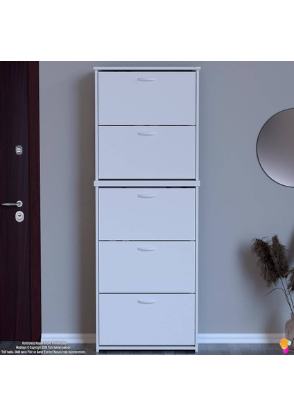Verve Antre 72 X194X 26 Cm’ Lik 5 Düşer Kapak 10 Göz Bölmeli Ayakkabılık