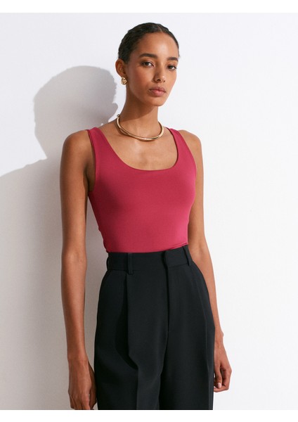 20977 Kalın Askılı Poliamid Atlet-Koyu Fuşya