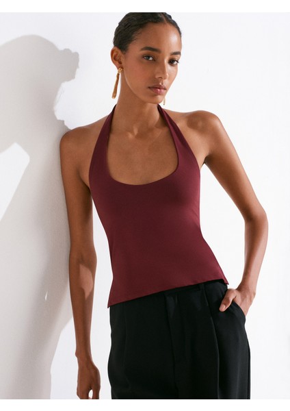 31753 Halter Yaka Top-Bordo