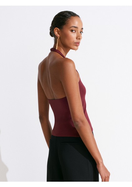 31753 Halter Yaka Top-Bordo