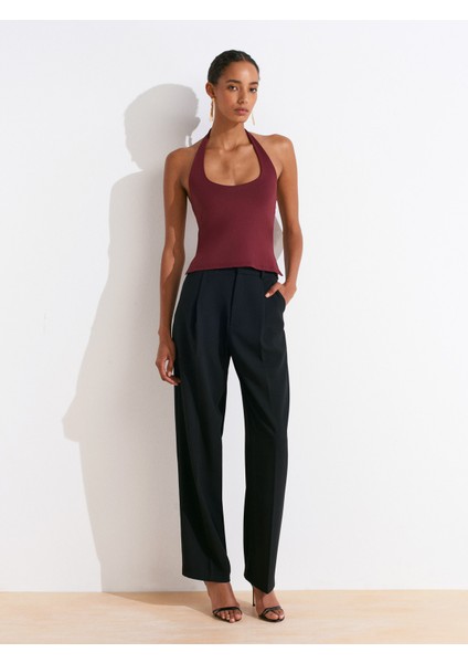 31753 Halter Yaka Top-Bordo