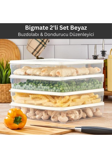 2'li Şeffaf Saklama Kabı 2x2,5 Lt BGMT2225 Mikrodalga Buzdolabı ve Dondurucu Uyumlu Düzenleyici