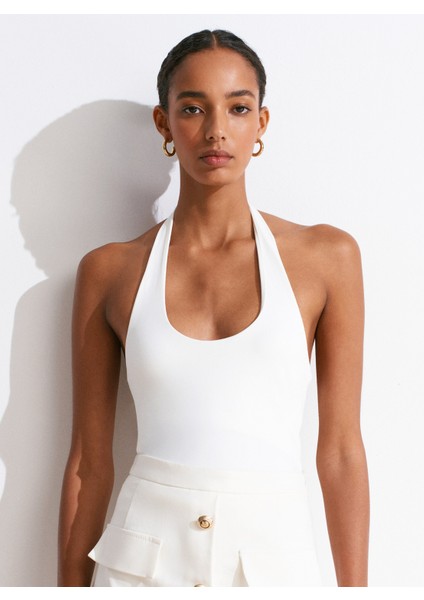 31753 Halter Yaka Top-Ekru