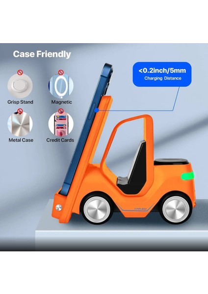 T20 15W Dijital Saatli Forklift Şekli 5in1 Masaüstü Kablosuz Magsafe Şarj Standı modelleri