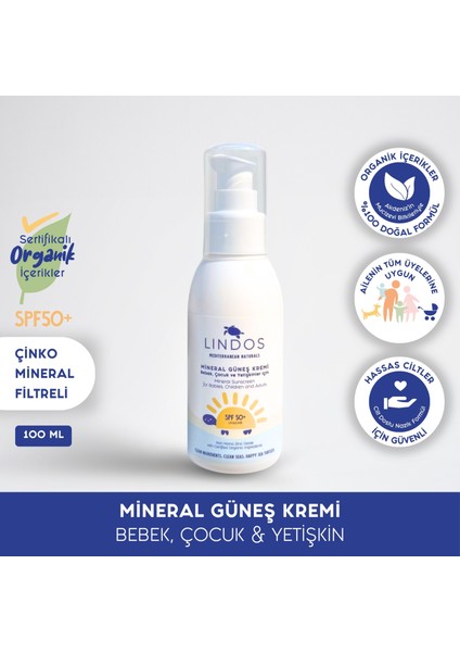 Organik Mineral Filtreli Güneş Kremi SPF50+ Bebek, Çocuk ve Yetişkinler Için 100 ml