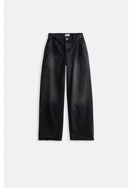 Düşük Bel Straight Siyah Jean