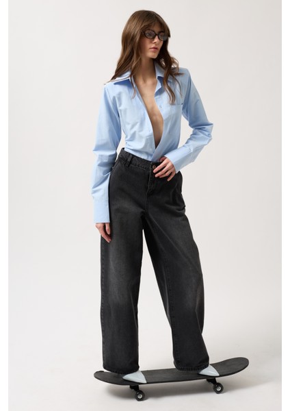 Düşük Bel Straight Siyah Jean