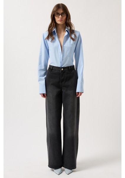 Düşük Bel Straight Siyah Jean