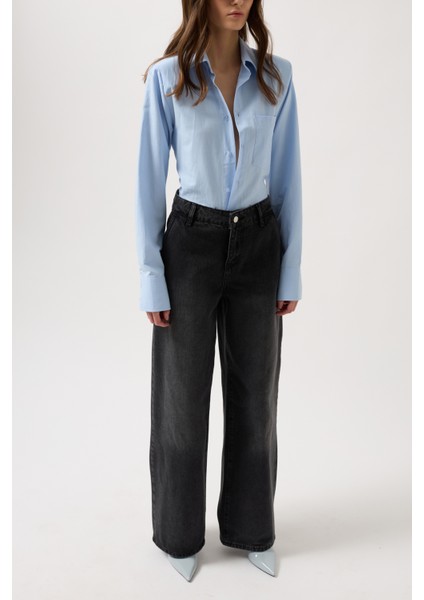 Düşük Bel Straight Siyah Jean