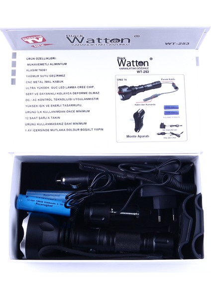 Orjinal 600 Lümen Tx6 Şarjlı Özel Avcı Feneri Watton WT-253 fiyatları