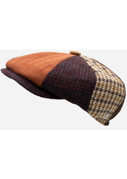 Erkek Patchwork Tweed Yün Kasket Ingiliz Newsboy Şapka