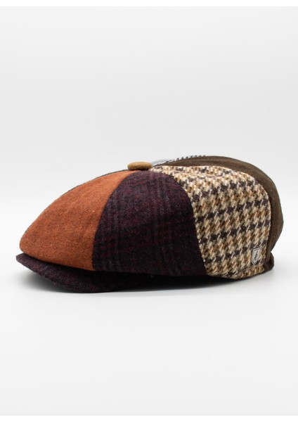 Erkek Patchwork Tweed Yün Kasket Ingiliz Newsboy Şapka modelleri