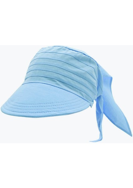 Kadın Safari Bağlamalı Eşarp Siperli Bandana Plaj Şapkası - Bebe Mavi