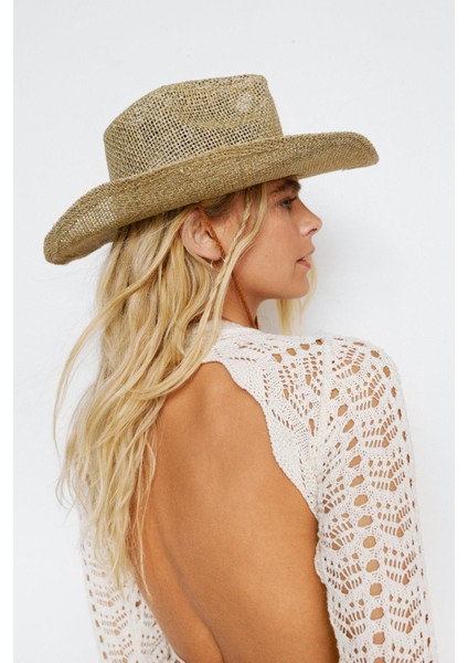 Kadın Kovboy Stili Hasır Seyahat Tatil Plaj Şapkası fiyatları