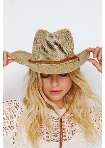 Kadın Kovboy Stili Hasır Seyahat Tatil Plaj Şapkası modelleri
