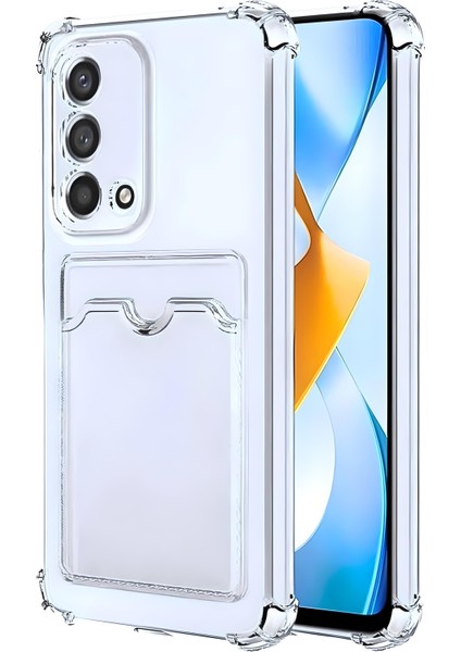 Oppo A74 Uyumlu Kamera Korumalı Kartlıklı Köşeleri Airbag Tasarımlı Darbe Önleyici Şeffaf Silikon Kılıf