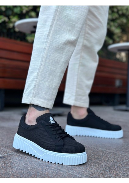 ET0803 Yüksek Taban Triko Siyah Erkek Ayakkabı