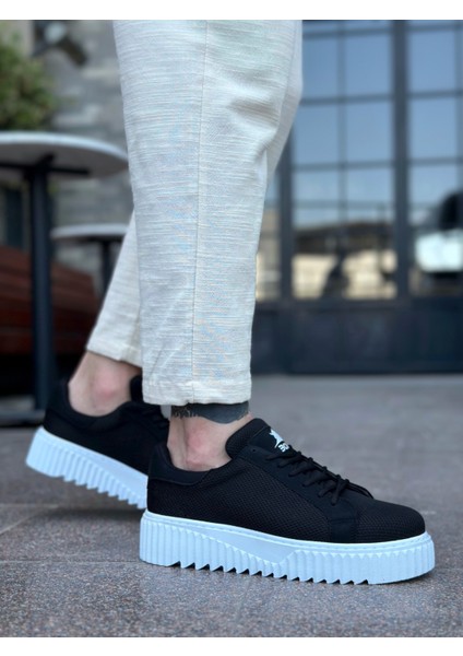 ET0803 Yüksek Taban Triko Siyah Erkek Ayakkabı modelleri