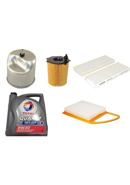 Quartz Ineo Ecs 5W-30 4lt 3b 4lt Motor Yağ+Peugeot 301 1.6 Hdı Filtre Bakım Seti Orijinal