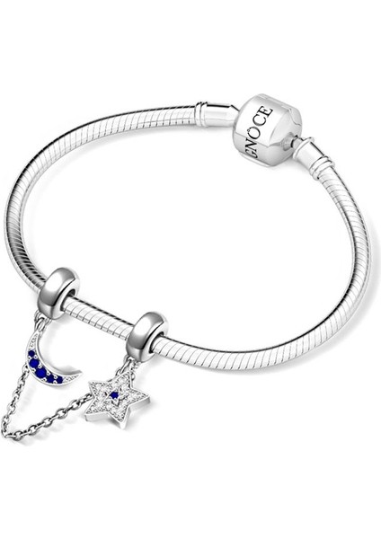 "Yıldızlı Gece" Işıltılı Ay ve Yıldız Temalı Güvenlik Zinciri, 925 Ayar Gümüş fiyatları