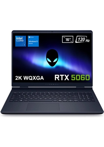 Alienware 16 Aurora Intel Core 7-240H 16GB DDR5 1TB SSD RTX5060 8GB 16 inç 2K WQXGA 120Hz WVA W11 Home Gaming Laptop (AC16250-C716156W)