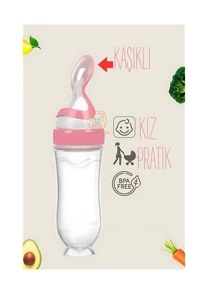 Kaşıklı Mama Silikon Biberon Kız Bebek Besleyici