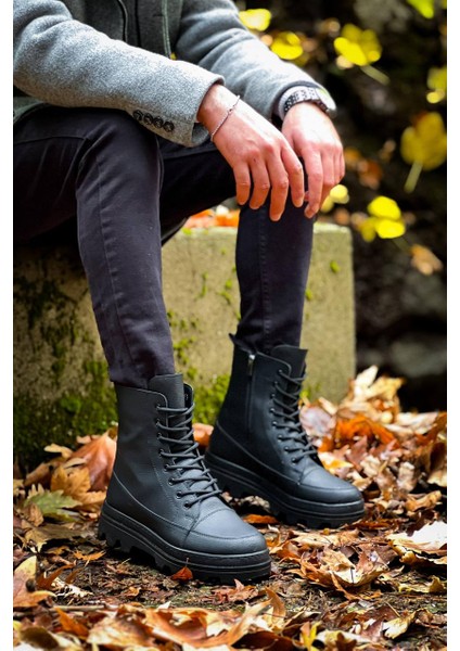 ET-KB-0993 Siyah Cilt Siyah Yüksek Taban Postal Bot