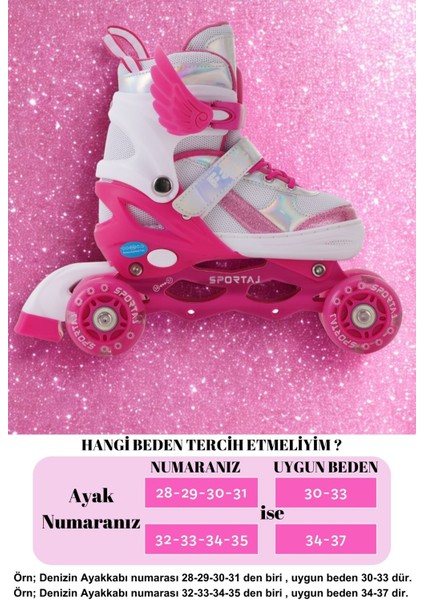 Melek Kanatlı Işıklı Çocuk Pateni Silikon Teker Ayarlanabilir Paten Taşıma Çantalı Fuşya fiyatları