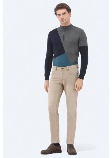 Deve Tüyü Slim Fit Denim Pamuk Karışımlı Pantolon