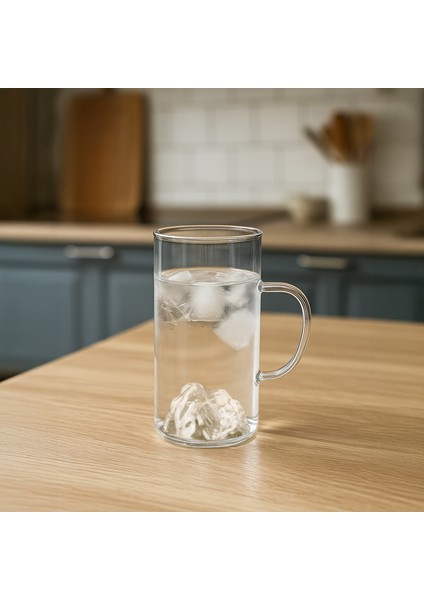 Borosilikat Dağlı Kulplu Bardak - Şeffaf - 300 ml