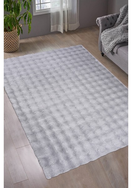 Puffy Bubble Gri Peluş Halı ve Yolluk | Yıkanabilir, Ekstra Yumuşak, Kaymaz, Dökülme Yapmaz