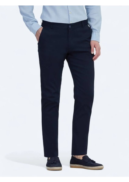 Lacivert Dokuma Casual Pamuk Karışımlı Pantolon modelleri