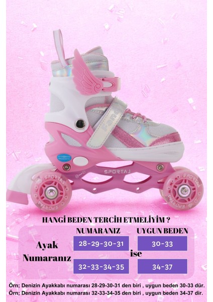 Melek Kanatlı Işıklı Çocuk Pateni Kask ve Dizlik Seti Silikon Teker Ayarlanabilir Paten Çantalı fiyatları