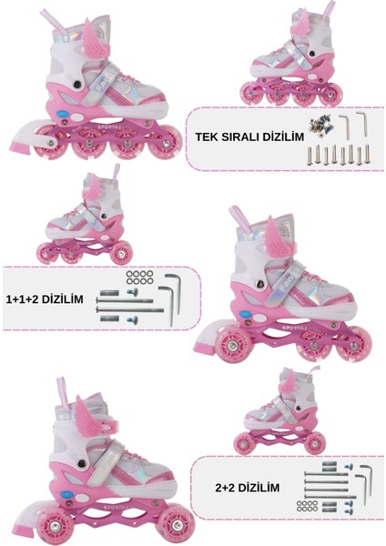 Melek Kanatlı Işıklı Çocuk Pateni Kask ve Dizlik Seti Silikon Teker Ayarlanabilir Paten Çantalı modelleri