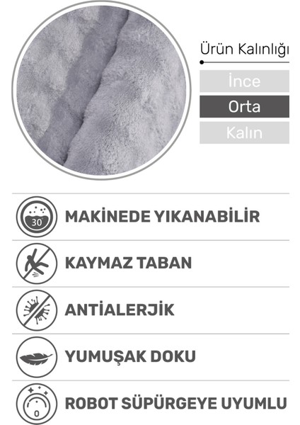Puffy Bubble Gri Peluş Halı ve Yolluk | Yıkanabilir, Ekstra Yumuşak, Kaymaz, Dökülme Yapmaz
