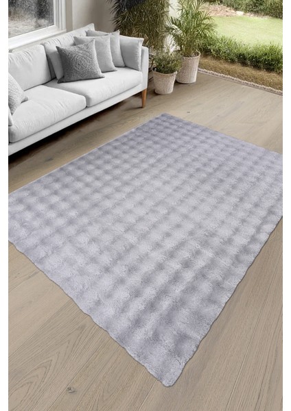 Puffy Bubble Gri Peluş Halı ve Yolluk | Yıkanabilir, Ekstra Yumuşak, Kaymaz, Dökülme Yapmaz