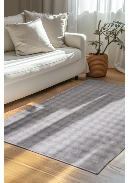 Puffy Bubble Gri Peluş Halı ve Yolluk | Yıkanabilir, Ekstra Yumuşak, Kaymaz, Dökülme Yapmaz