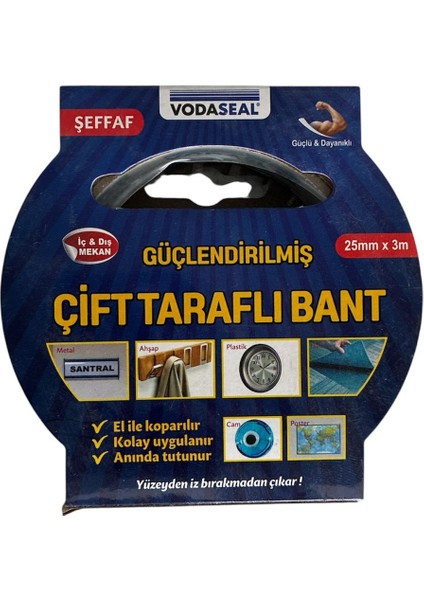 Güçlendirilmiş Çift Taraflı Bant Şeffaf 25MMX3MT