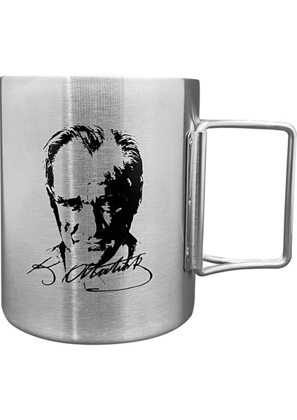 Katlanabilir Saplı Çelik Kupa Bardak - Orcamp - 180 ml - Atatürk (OUT-1800)