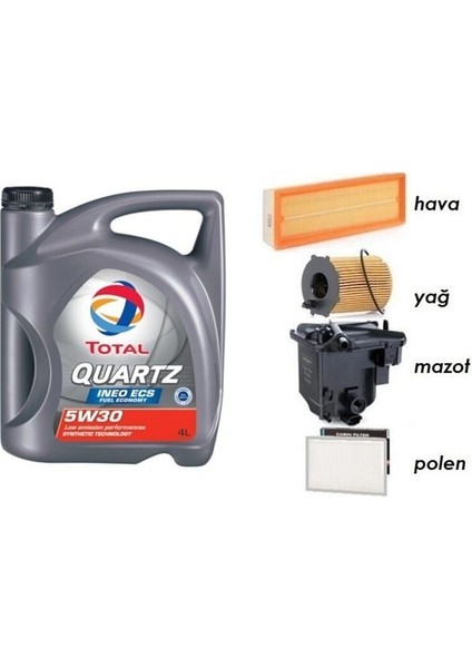 5W30 Partikül Yağ Filtre Ful Set Peugeot 308 1.6 Dizel Euro4