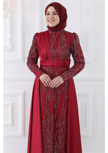 Bürde Abiye Elbise Bordo fiyatları