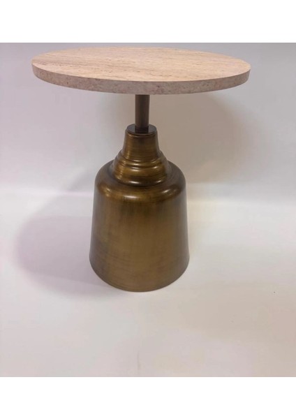 Tesla Gold Eskitme 52CM Yan Sehpa 18MM Traverten Mdf