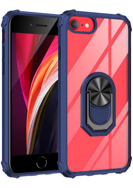 Apple iPhone Se 2022 Kılıf Anti-Shock Darbe Önleyici Renkli Kenarlar, Metal Yüzüklü Kılıf